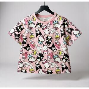 Hello Kitty Pink All-Over Character Crop Tee